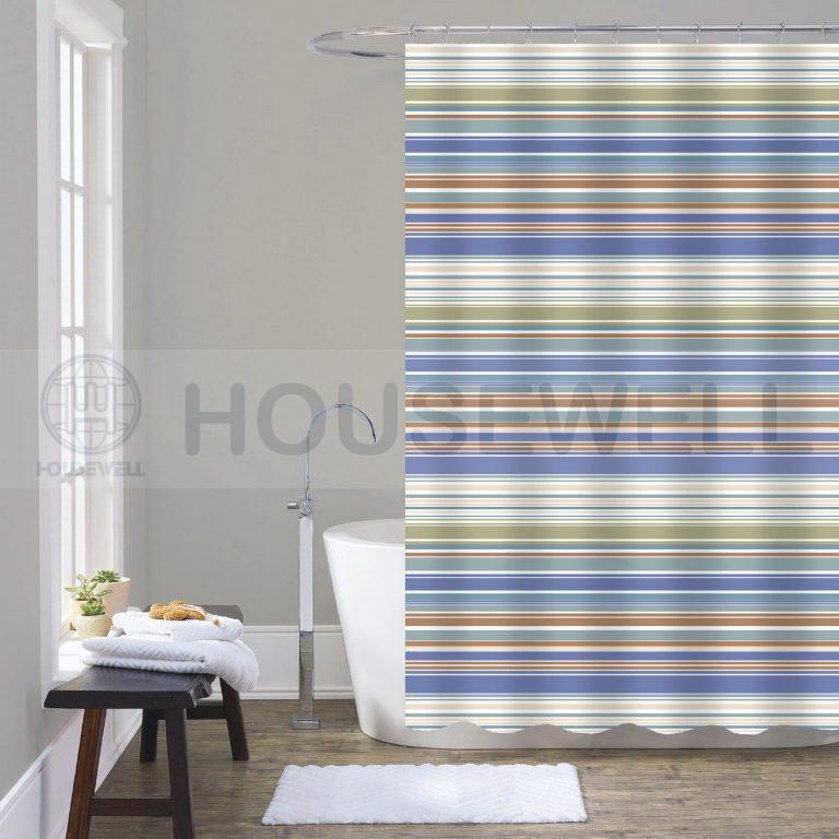 Cationic Stripe Fabric Shower Curtain Set, Quick Dry, Comfortable to touch