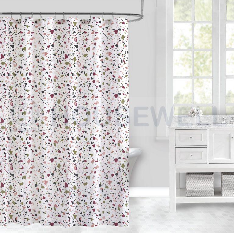 Metallic Printed PE/EVA Shower Curtain with rustproof grommets, 100% waterproof, Non-toxic