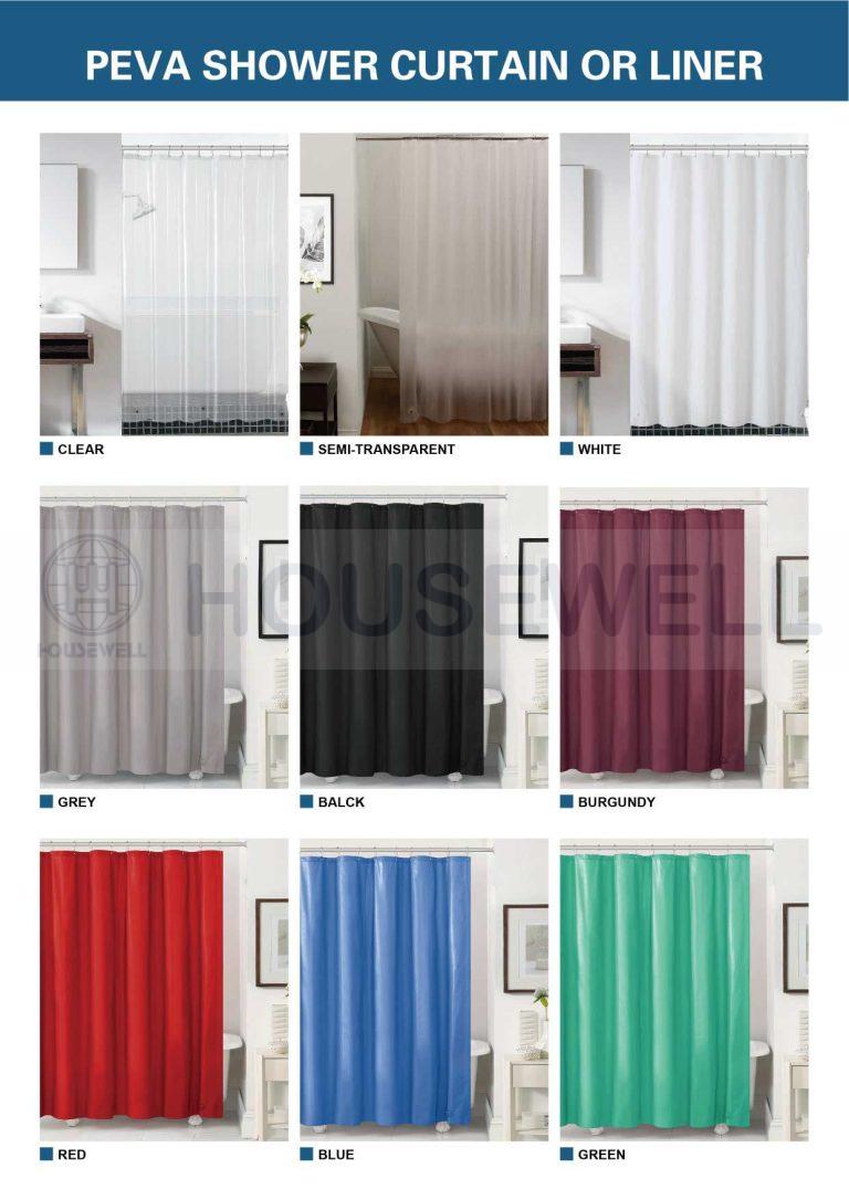 Solid Color PEVA Shower Curtains, 100% waterproof, Heavy Duty