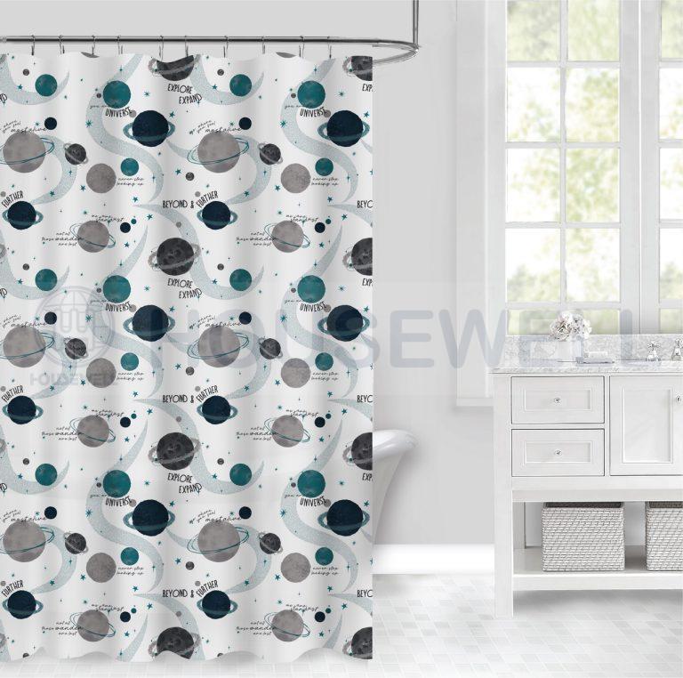 Metallic Printed PE/EVA Shower Curtain, Quick Drying, Heavy Duty