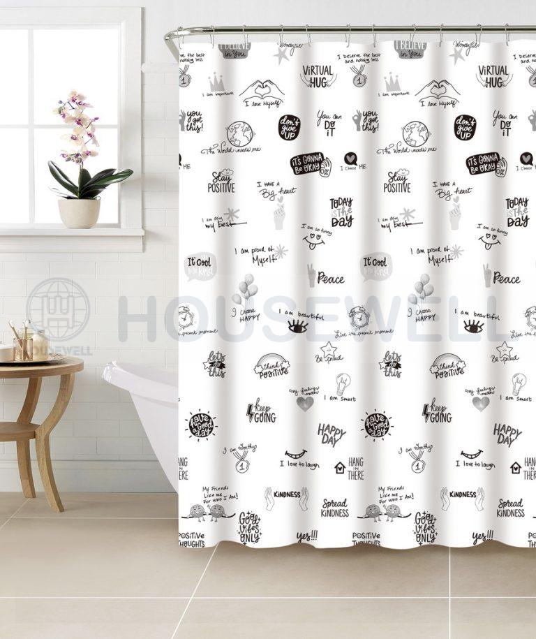 Metallic Printed Plastic Shower Curtain Set, Easy maintenance, Eco-Friendly